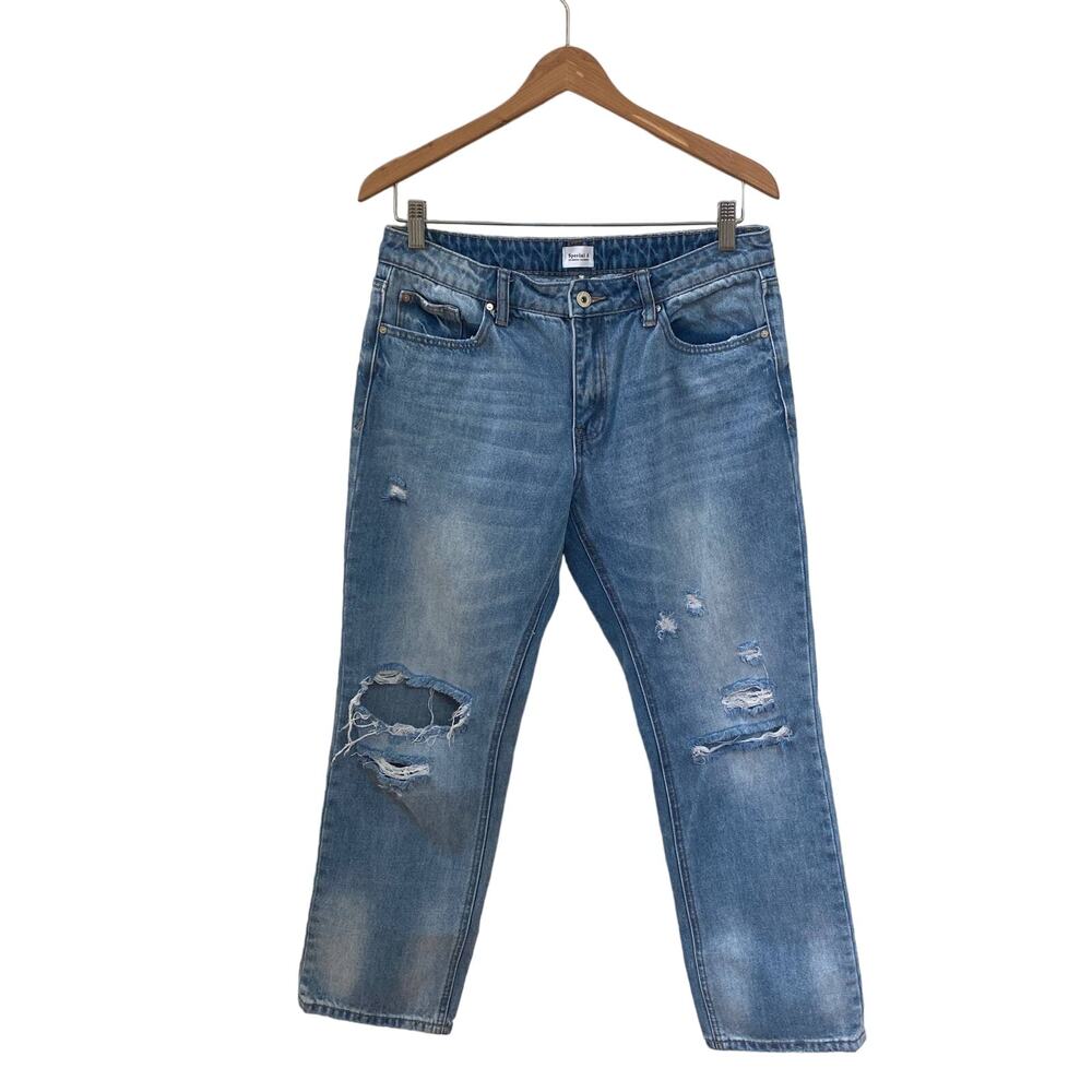 Special A Los Angeles Straight Leg Distressed Busted Knee Crop Leg Jeans Size 11